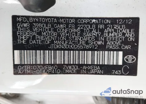 2013 Toyota Prius Five/Four/Three/Three Se/Two z USA, uszkodzony, nr VIN JTDKN3DU2D5578912
